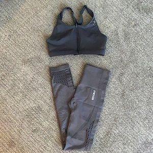 BUNDLE Gray Energy Leggings with Matching Zip-up Sports Bra
